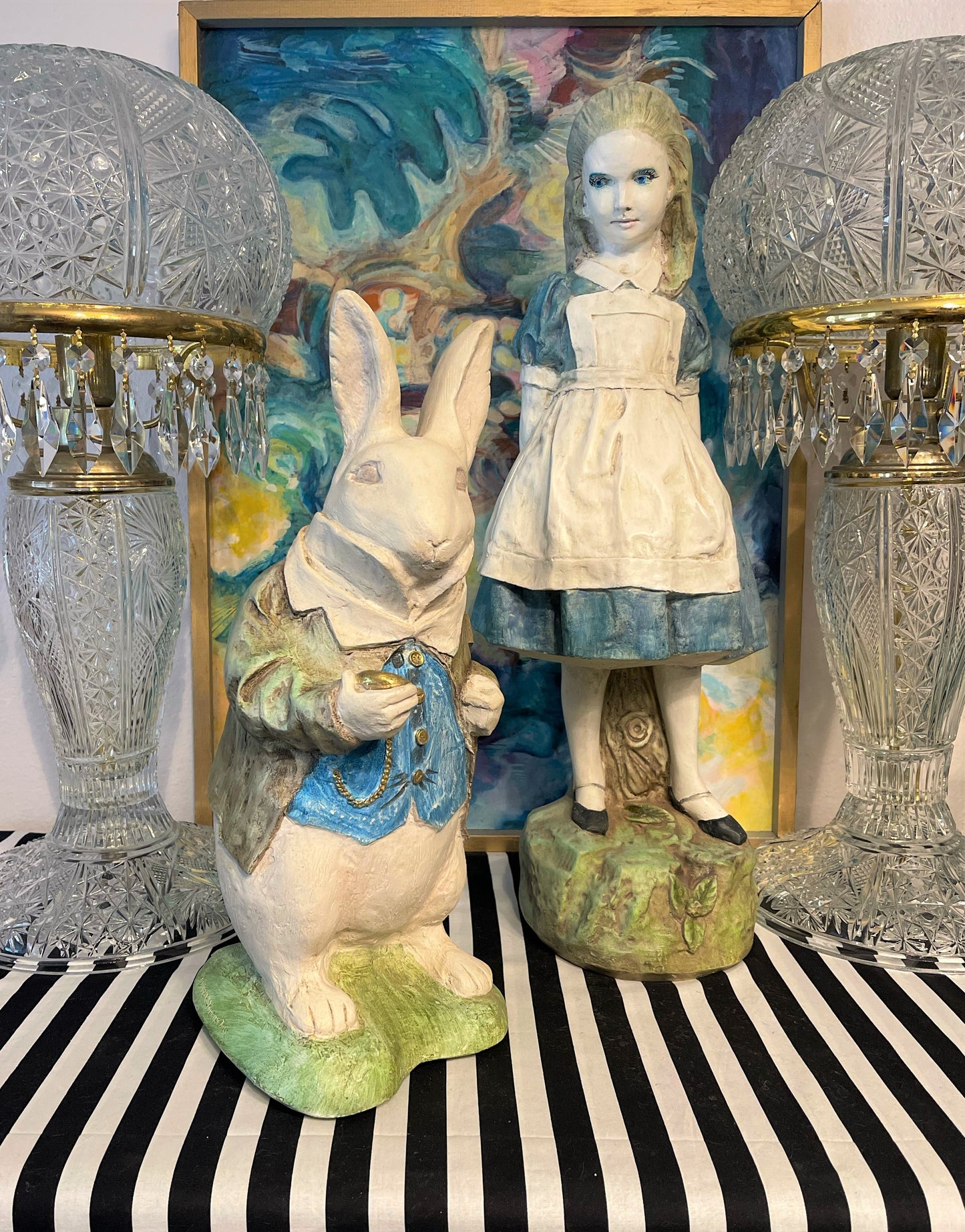 Vintage R Shipman Alice and the White Rabbit Statues, Alice in Wonderland Garden Statues