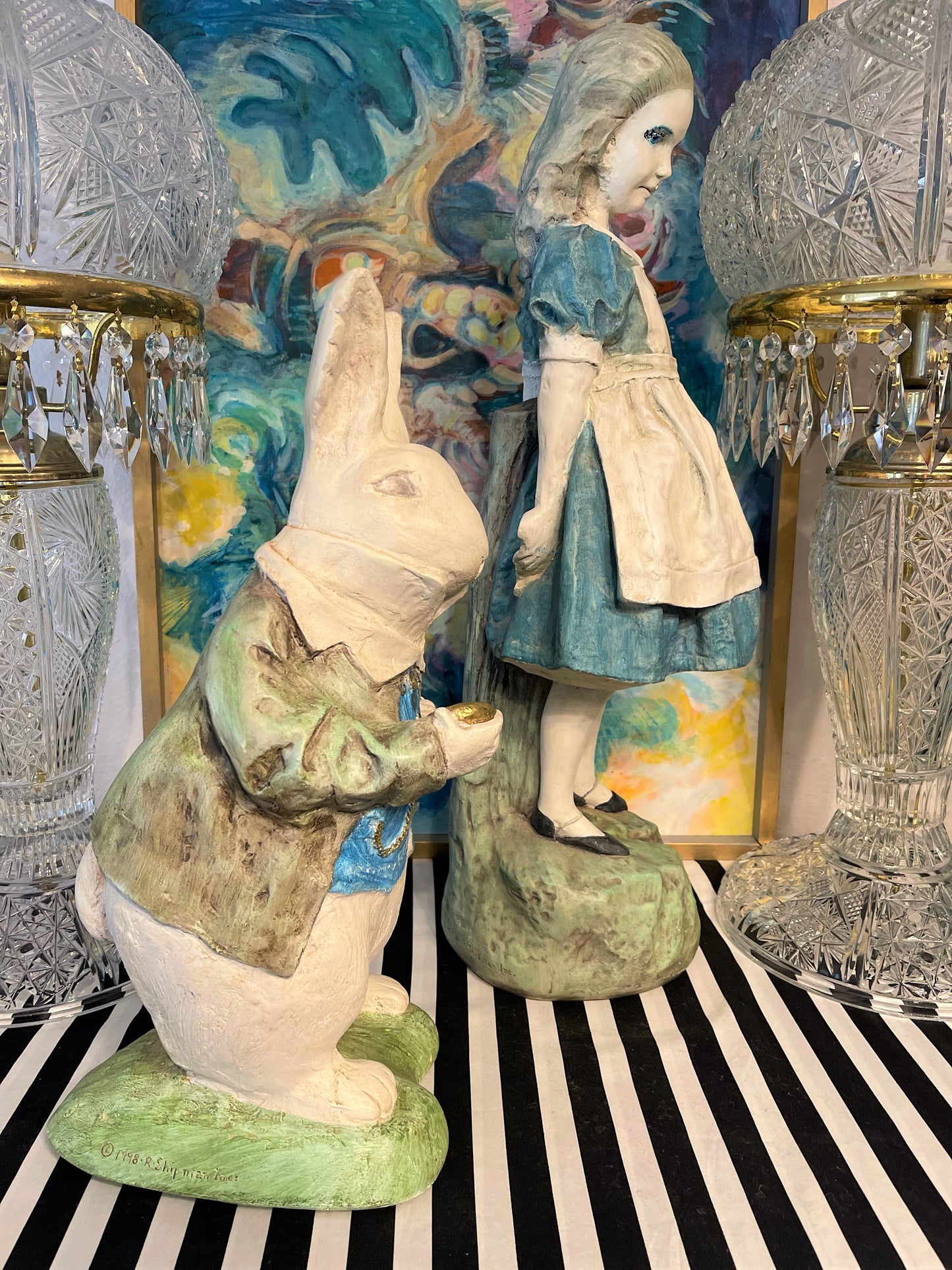 Vintage R Shipman Alice and the White Rabbit Statues, Alice in Wonderland Garden Statues