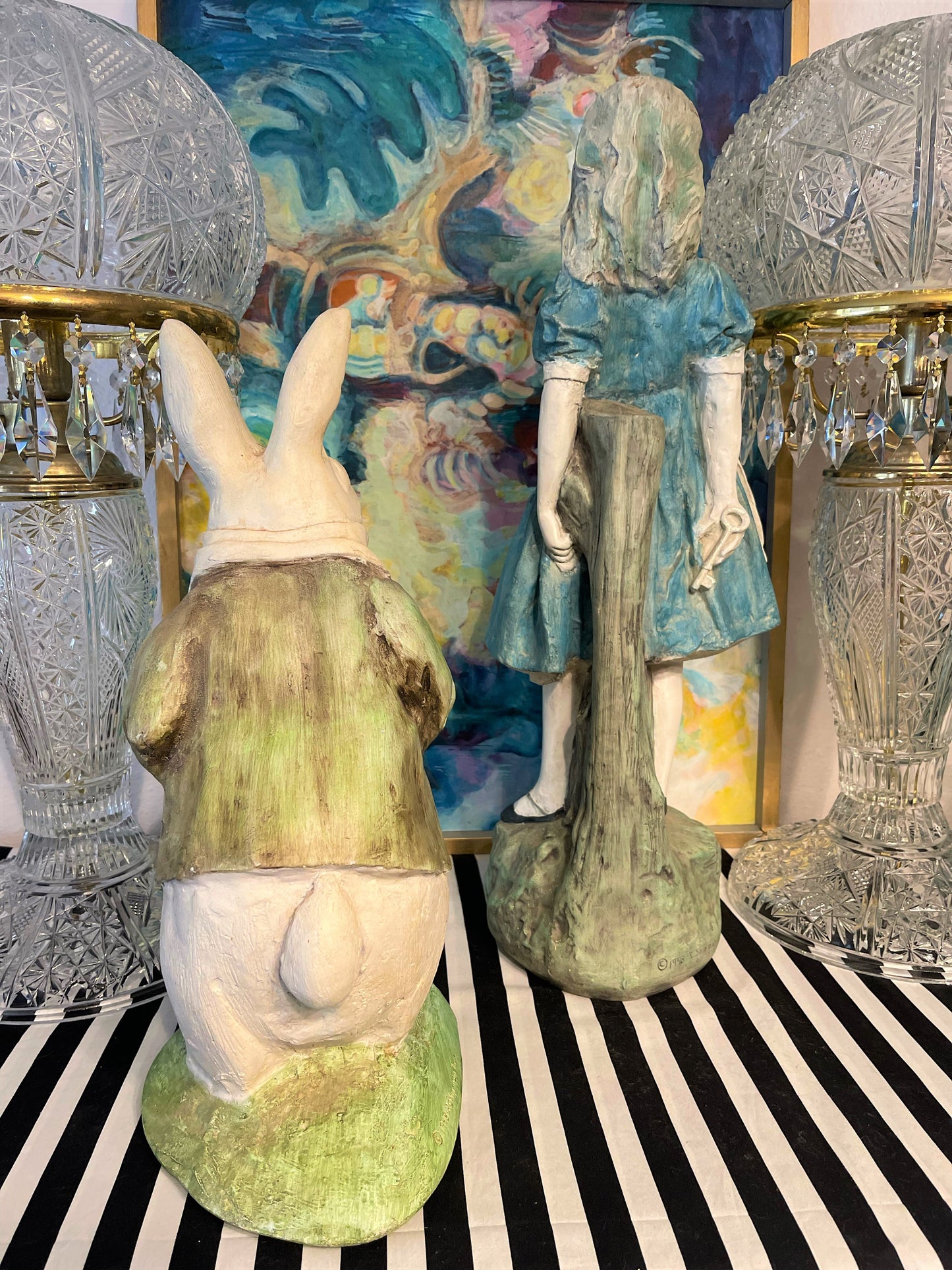 Vintage R Shipman Alice and the White Rabbit Statues, Alice in Wonderland Garden Statues