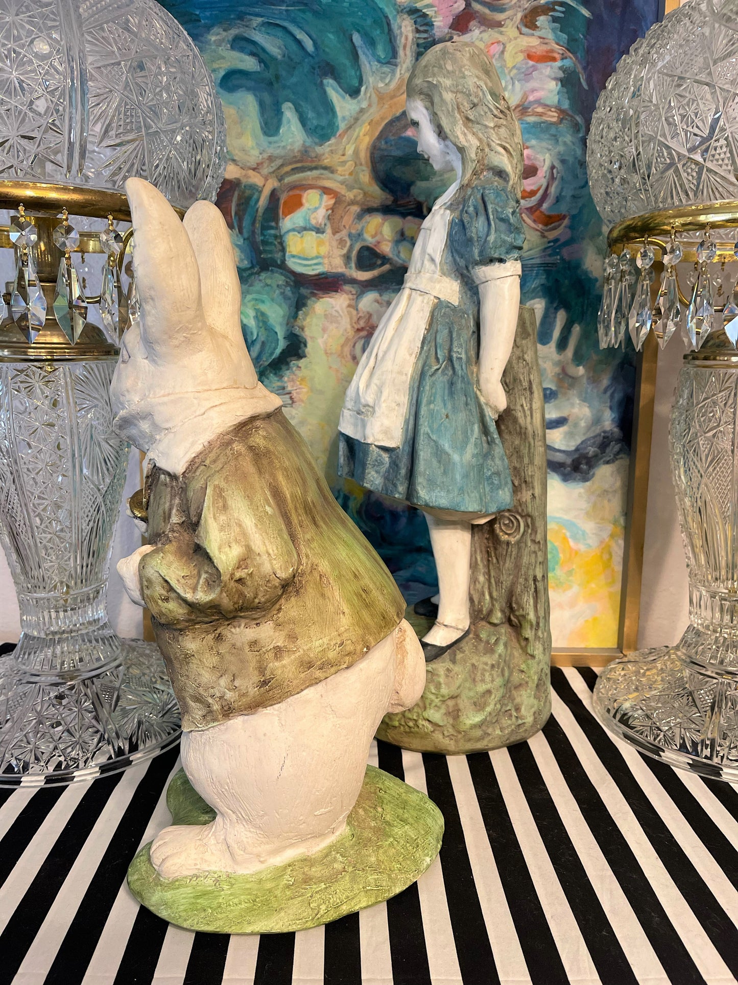 Vintage R Shipman Alice and the White Rabbit Statues, Alice in Wonderland Garden Statues