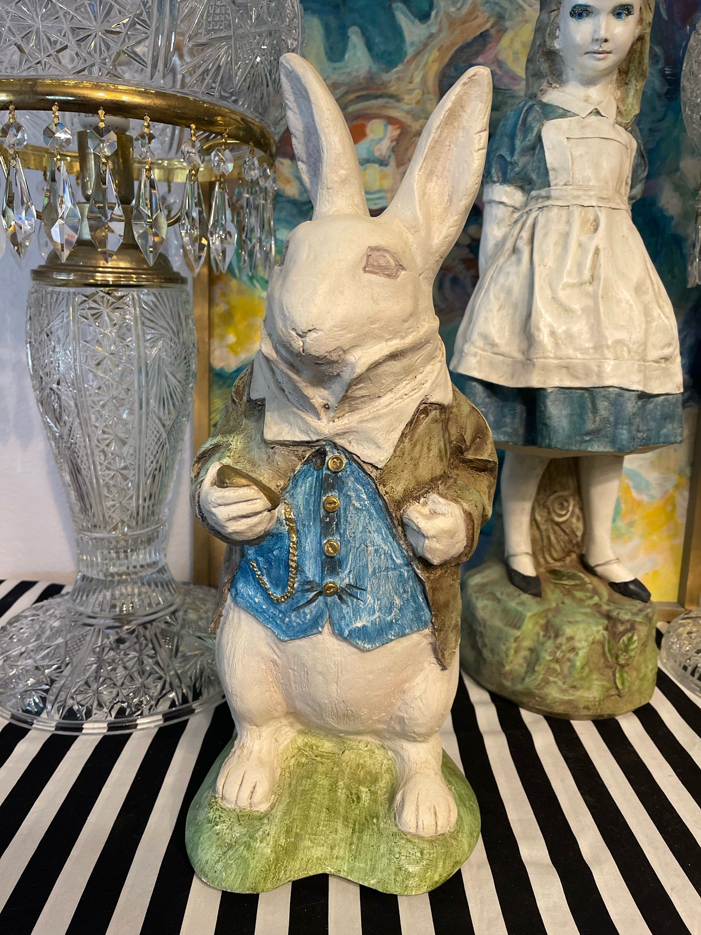 Vintage R Shipman Alice and the White Rabbit Statues, Alice in Wonderland Garden Statues