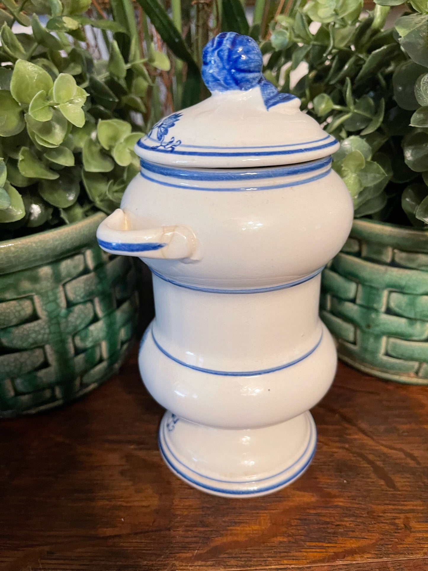 Vintage Blue Onion Instant Coffee Canister with Lid, Hand Painted Porcelain, Japan