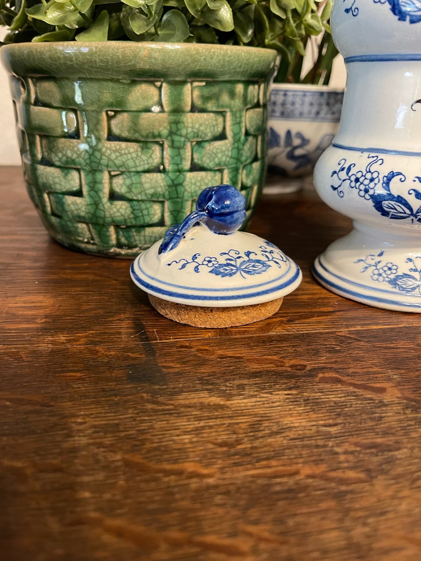 Vintage Blue Onion Instant Coffee Canister with Lid, Hand Painted Porcelain, Japan