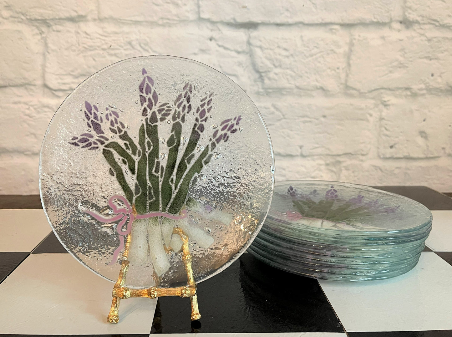Blown Glass Asparagus Salad/Dessert Plates - Set of 10 - Vintage