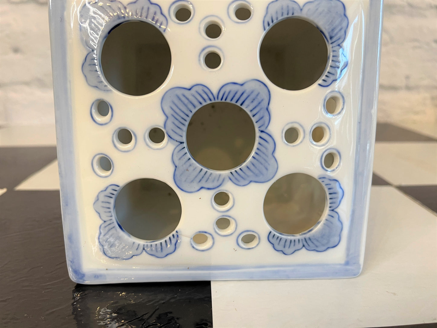 Blue and White Floral Frog/Vase, Florals and Acanthus Detail, Vintage Blue and White Floral Table Decor