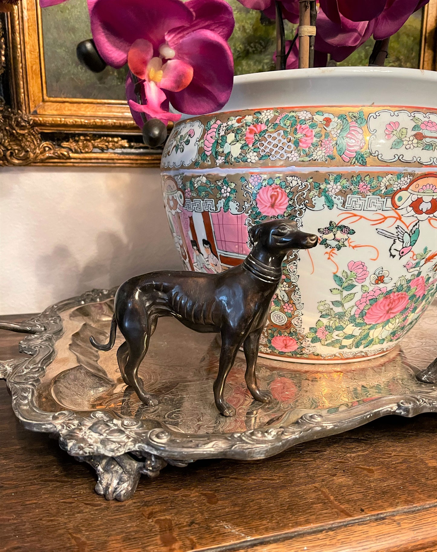 Vintage Pair of Metal Greyhounds , Bronze, Traditional Decor