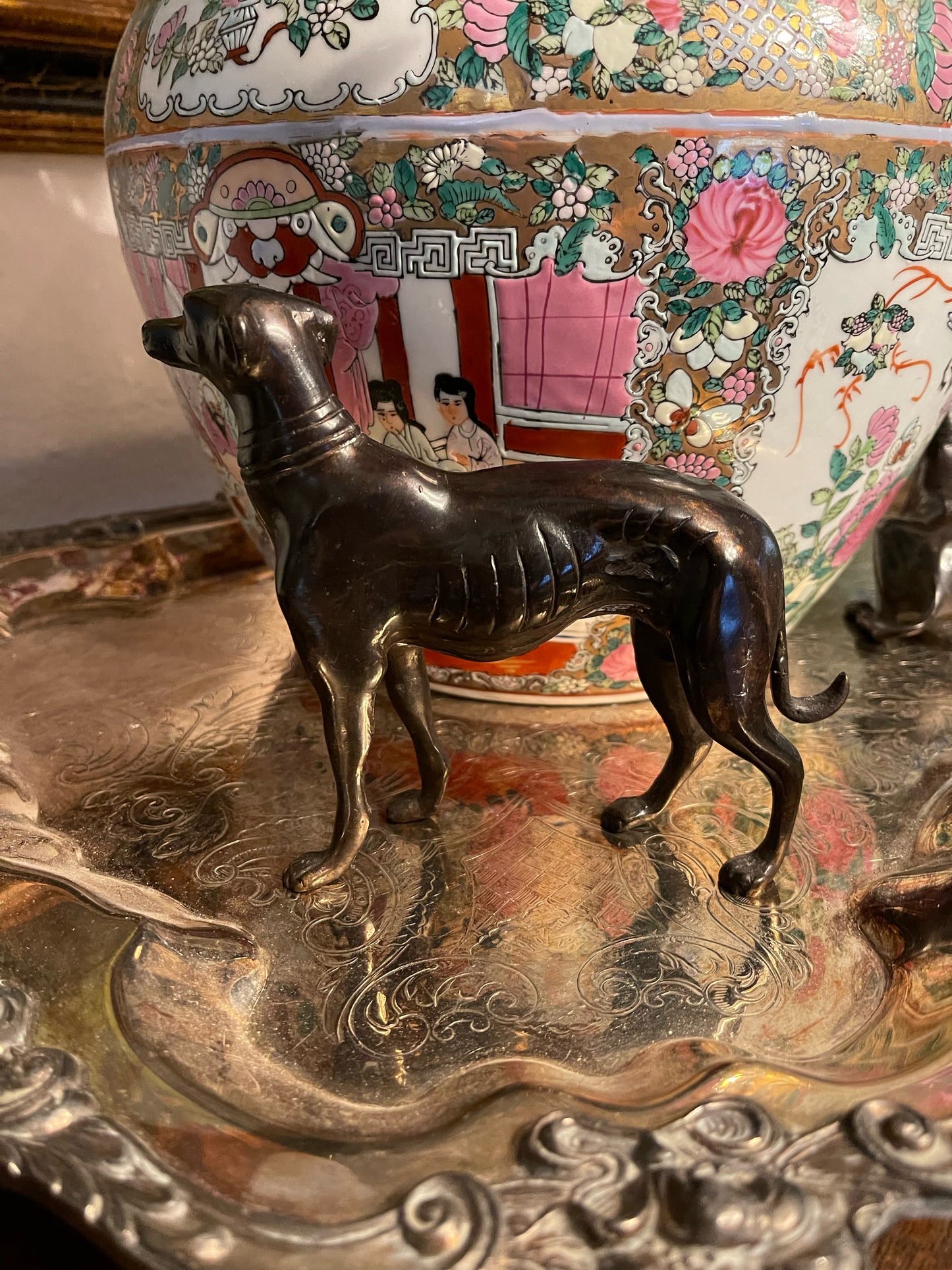 Vintage Pair of Metal Greyhounds , Bronze, Traditional Decor