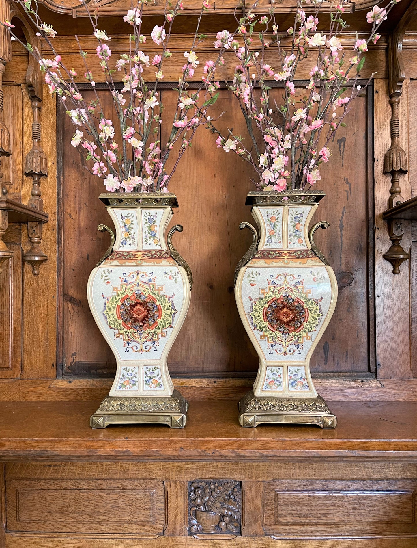 Vintage Castillian Ormolu Urns, Sold as a Pair, Stately Mantle Table Shelf Decor, Heavy