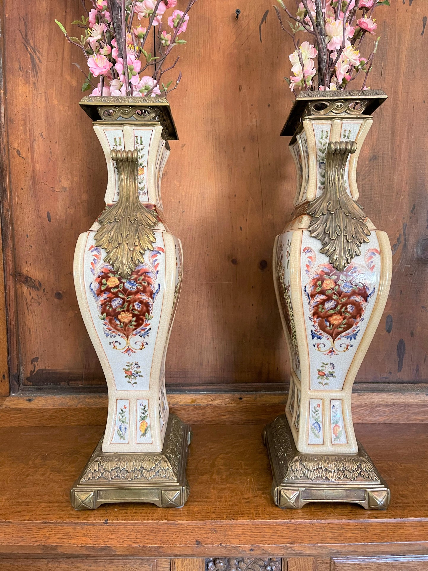 Vintage Castillian Ormolu Urns, Sold as a Pair, Stately Mantle Table Shelf Decor, Heavy