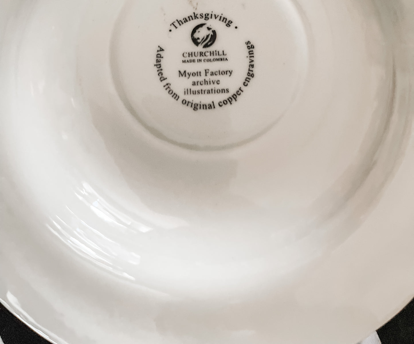 Vintage SET OF SEVEN Churchill Thanksgiving Rimmed Soup Bowl - Brown Multicolor Transferware - Made in Columbia