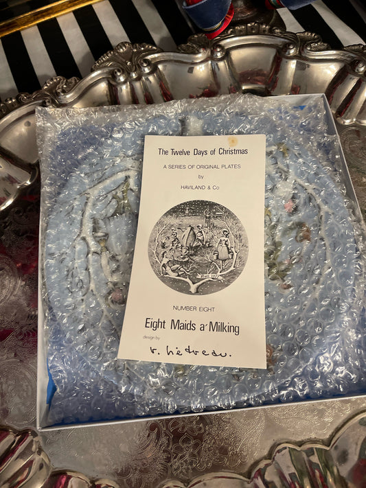 Vintage Eight Maids A'Milking Plate by Haviland Limoges, Twelve Days of Christmas Plate