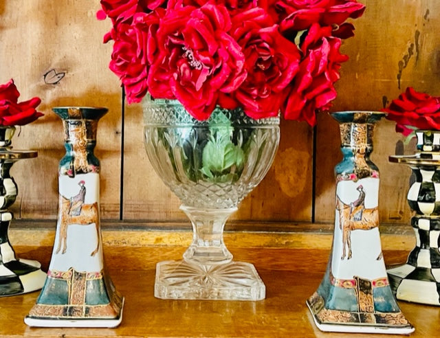 Vintage Preppy Equestrian Candlesticks, Derby Day Decor