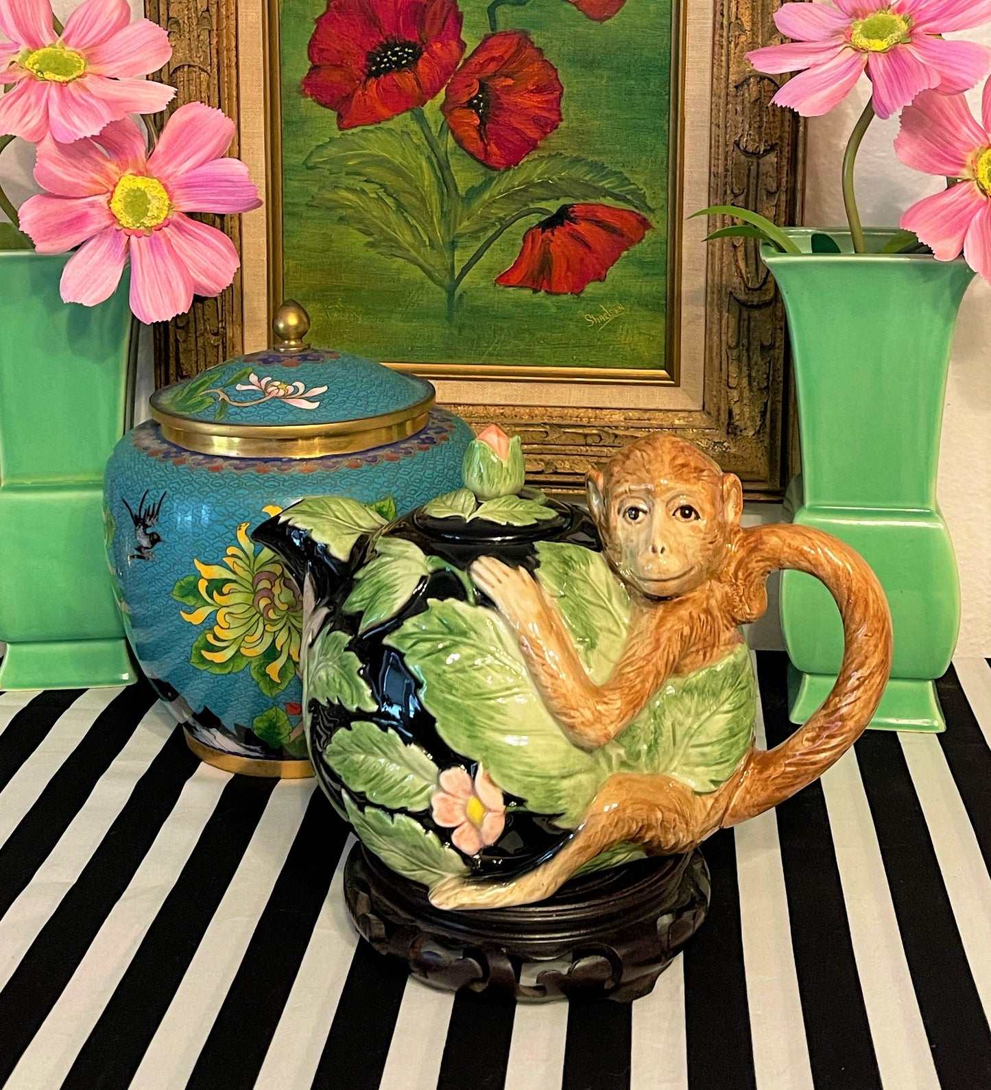Vintage Fitz and Floyd Monkey Teapot, 1986 Rain Forest Collection