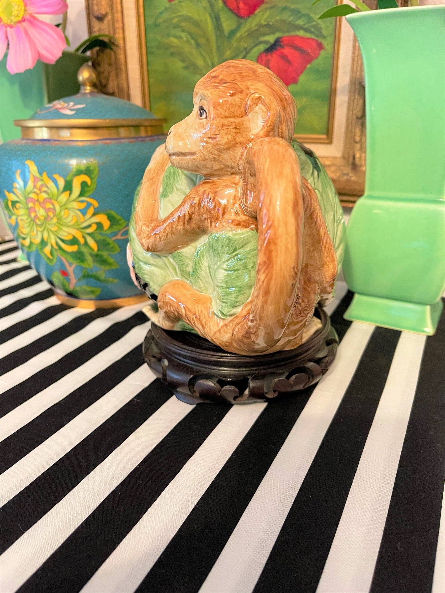 Vintage Fitz and Floyd Monkey Teapot, 1986 Rain Forest Collection