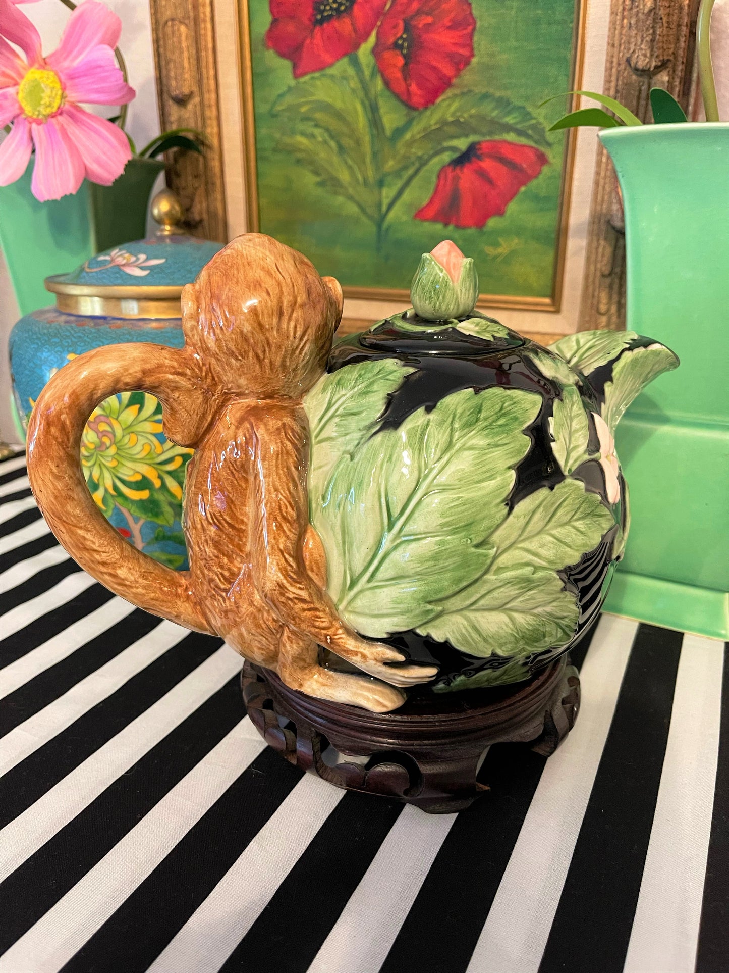 Vintage Fitz and Floyd Monkey Teapot, 1986 Rain Forest Collection