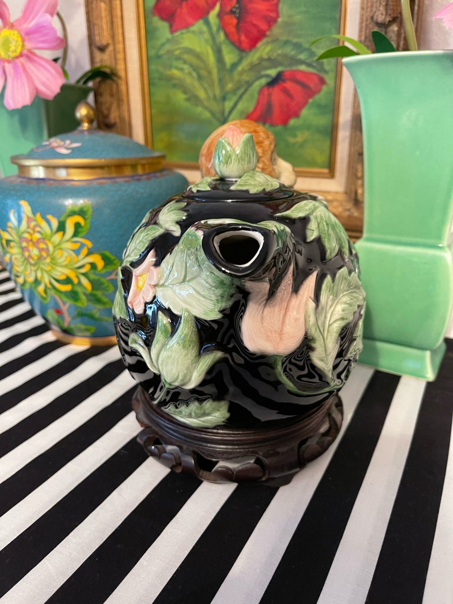 Vintage Fitz and Floyd Monkey Teapot, 1986 Rain Forest Collection
