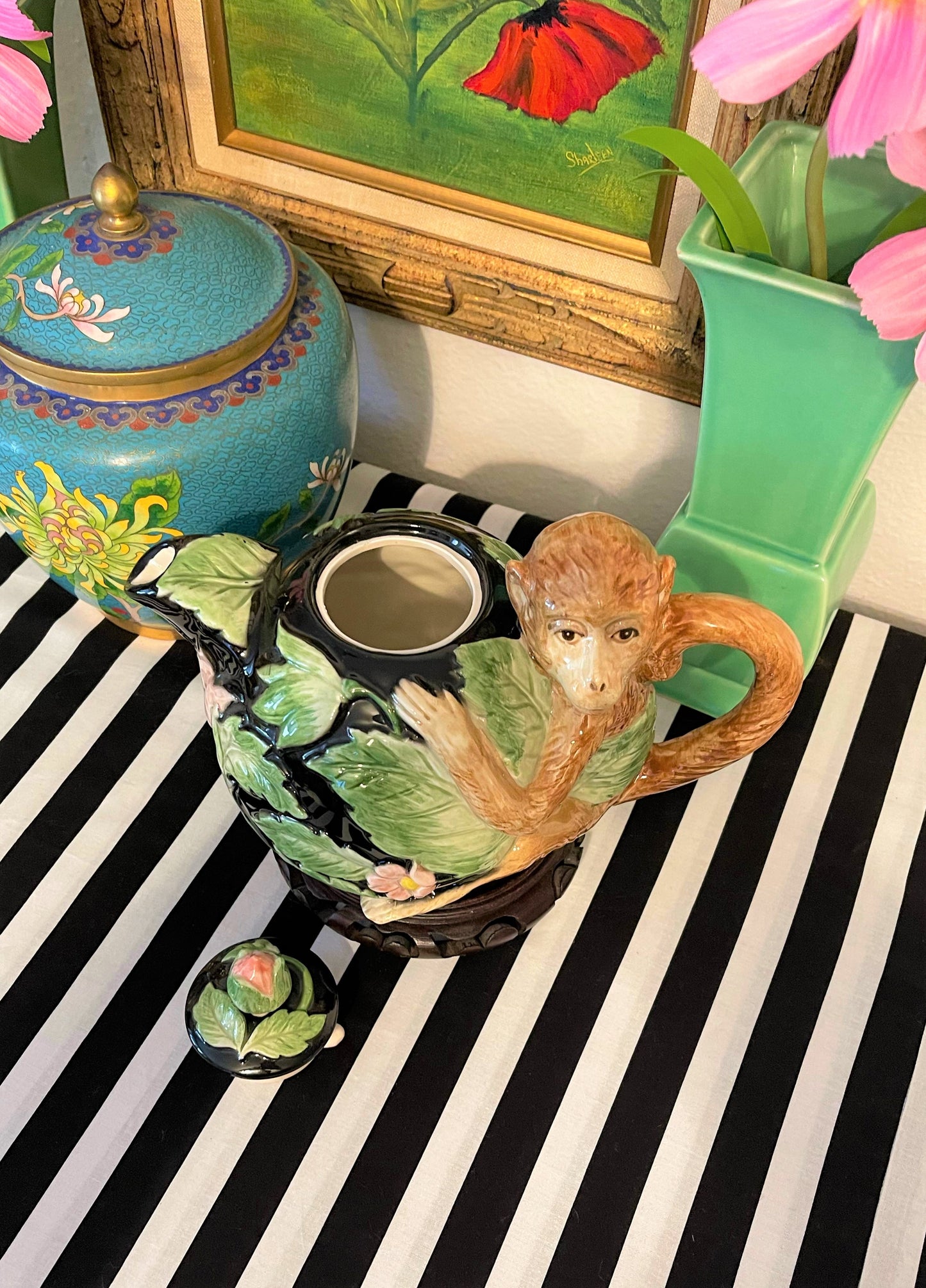 Vintage Fitz and Floyd Monkey Teapot, 1986 Rain Forest Collection