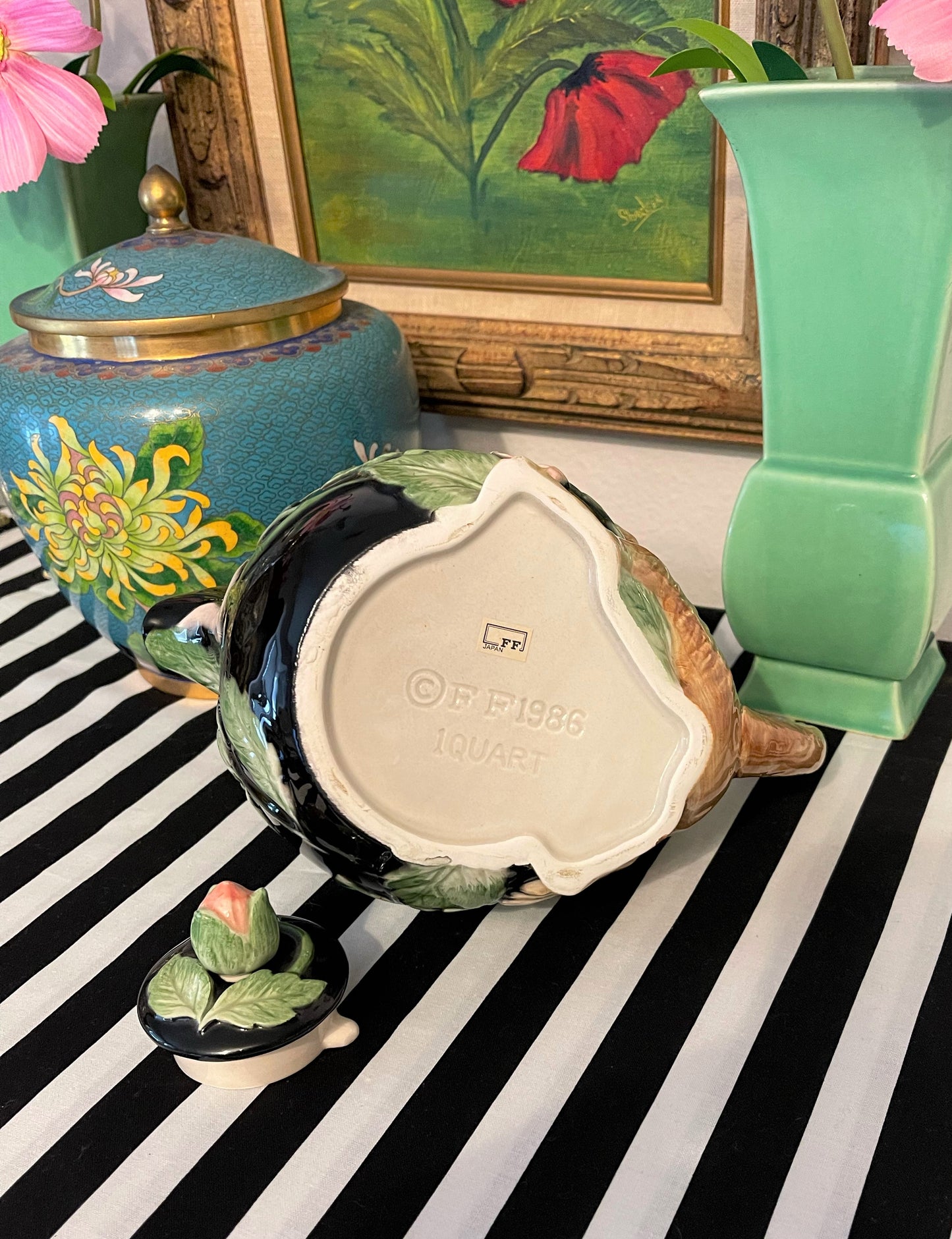 Vintage Fitz and Floyd Monkey Teapot, 1986 Rain Forest Collection