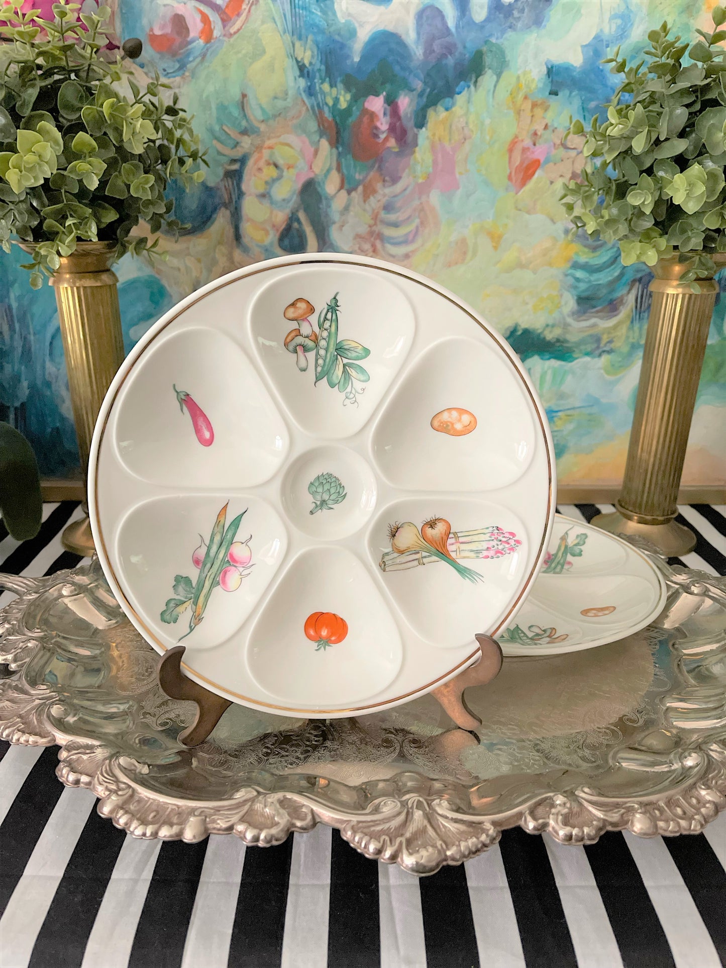 Louis Lourioux Le Foune French Oyster Plates, Set of Two , Artichoke Set