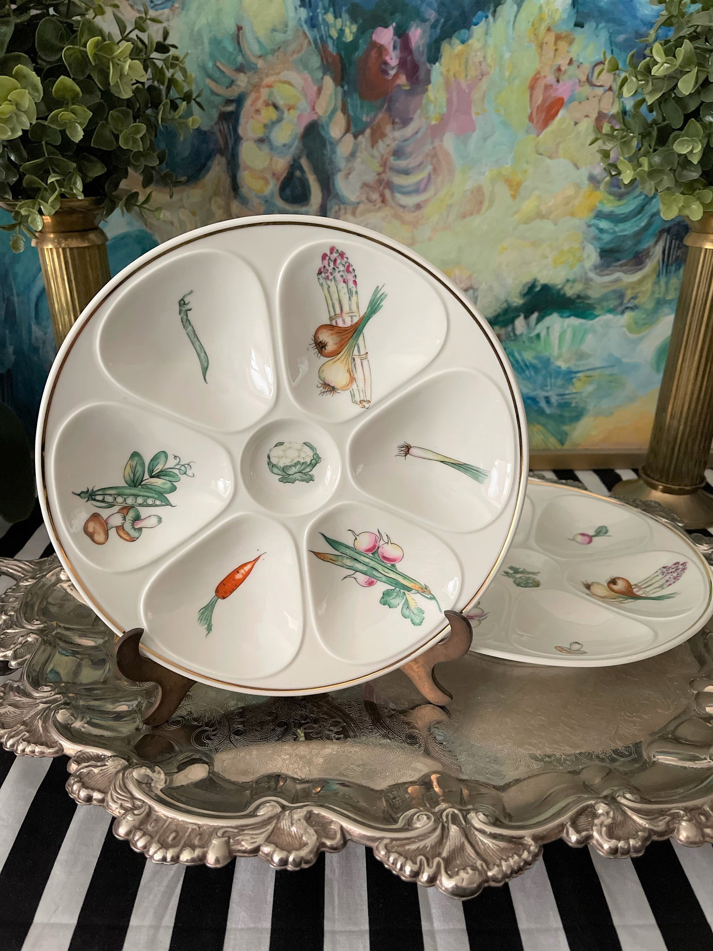 Louis Lourioux Le Foune Oyster Plates, French Oyster Plates, Set of Two Oyster Plates, Cauliflower Set