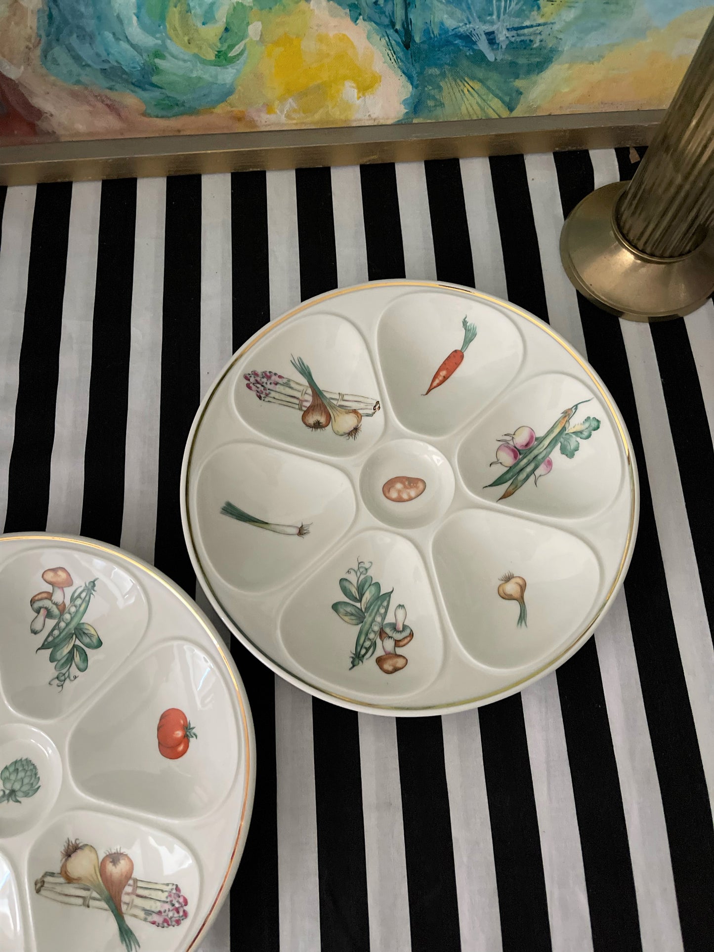 Vintage Louis Lourioux Le Foune Garden French Oyster Plates, Set of 2, ‘Potato Pair-1’