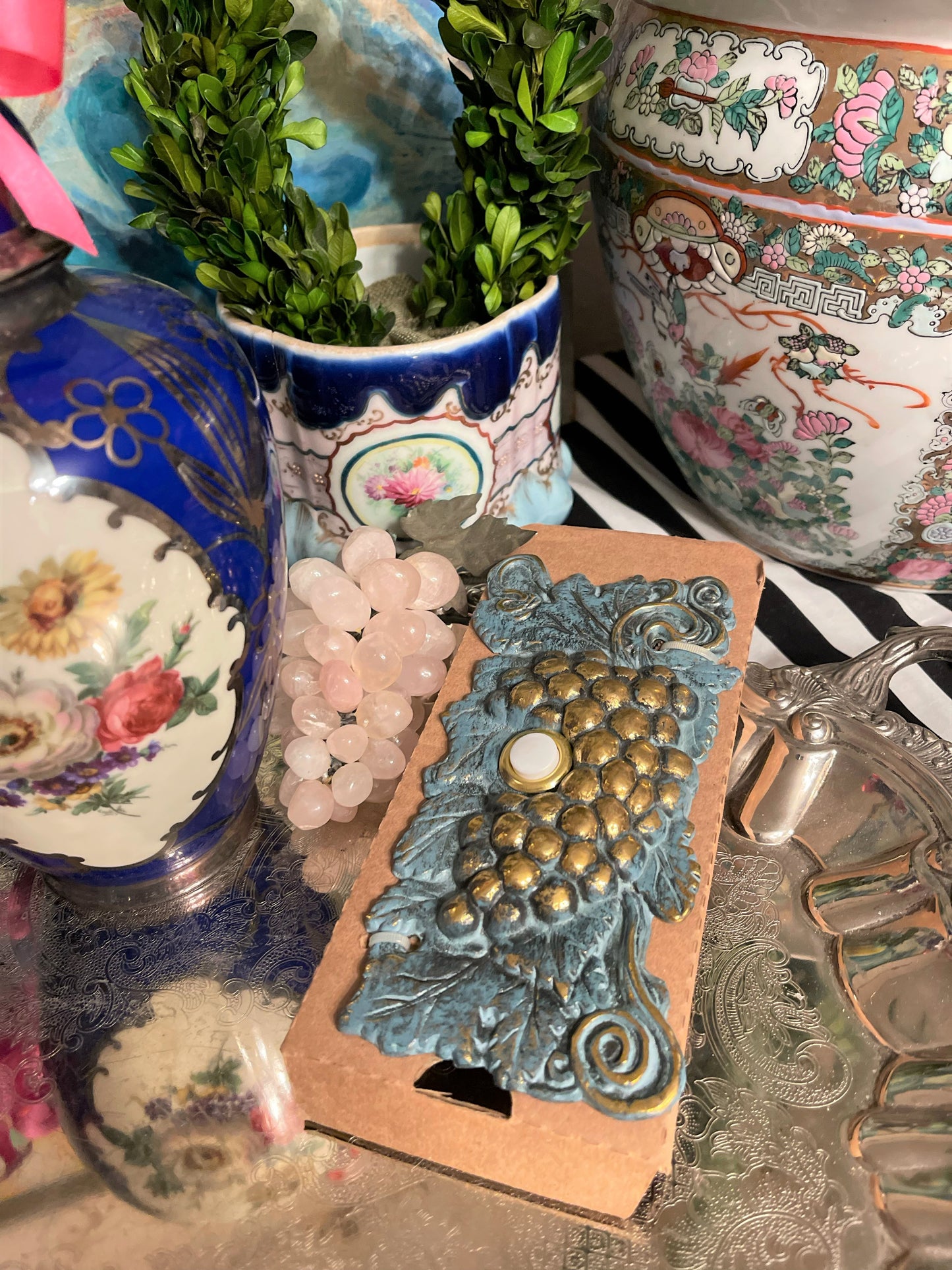 Flora & Fauna Solid Brass Doorbell, Verdigris and Brass Grape Cluster