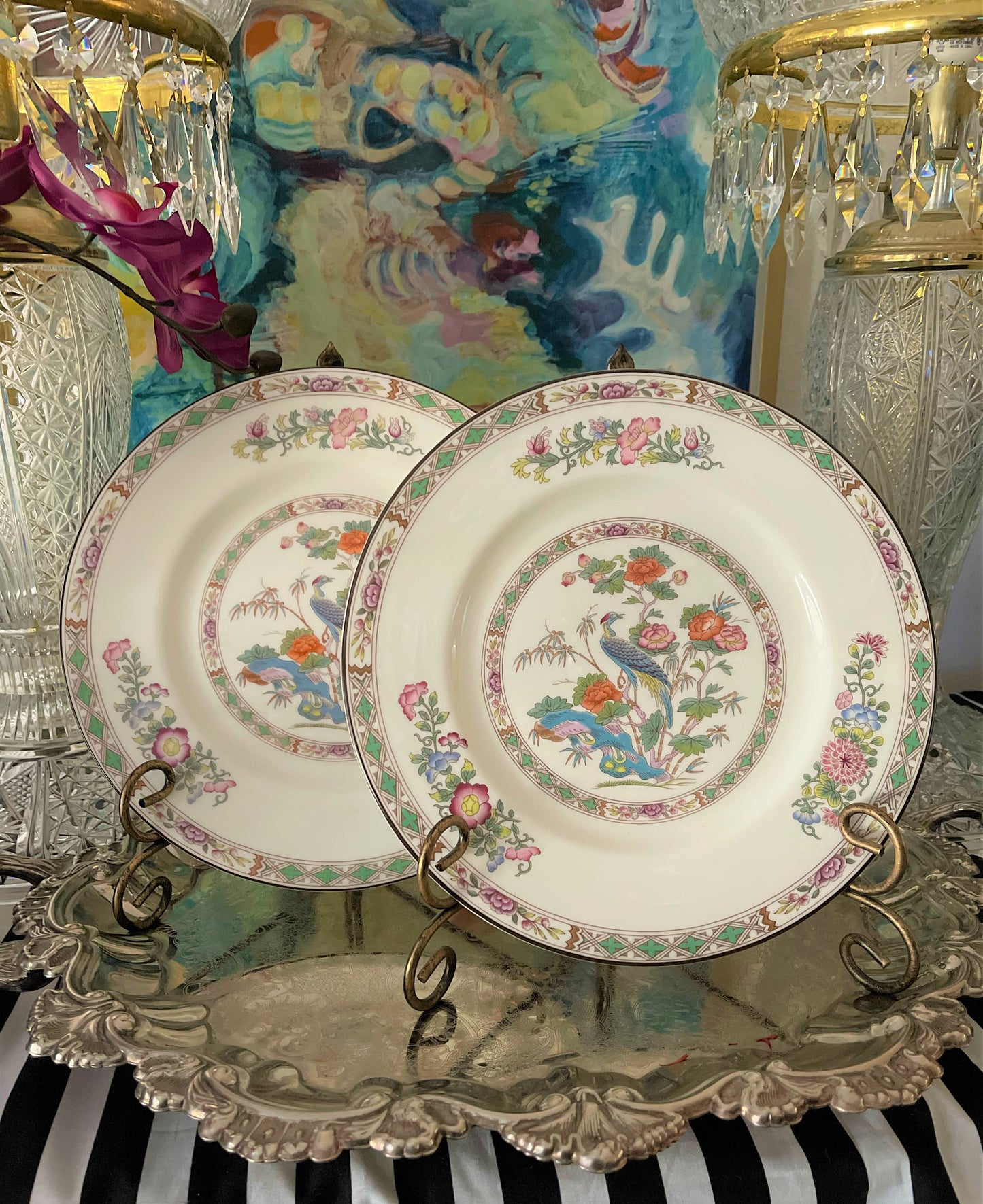 Kutani Crane Wedgwood Dinner Plats - Set of Two