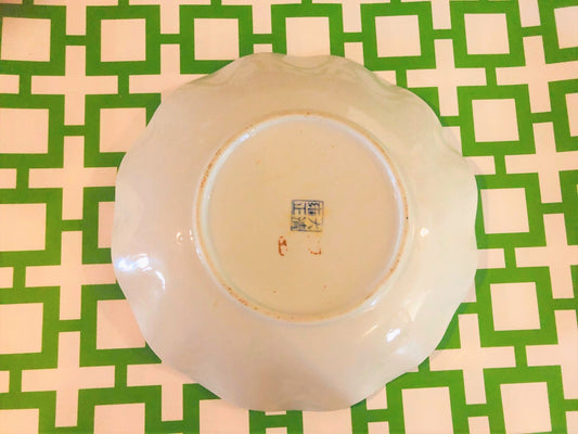 Vintage, Large Scalloped Edge Chinoiserie Bowl with Pagoda