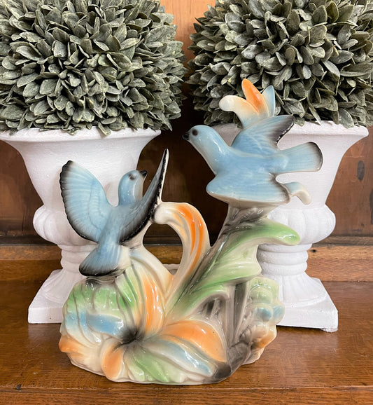 Vintage Lane Blue Bird Planter with Colorful Foliage, Vintgae Planter