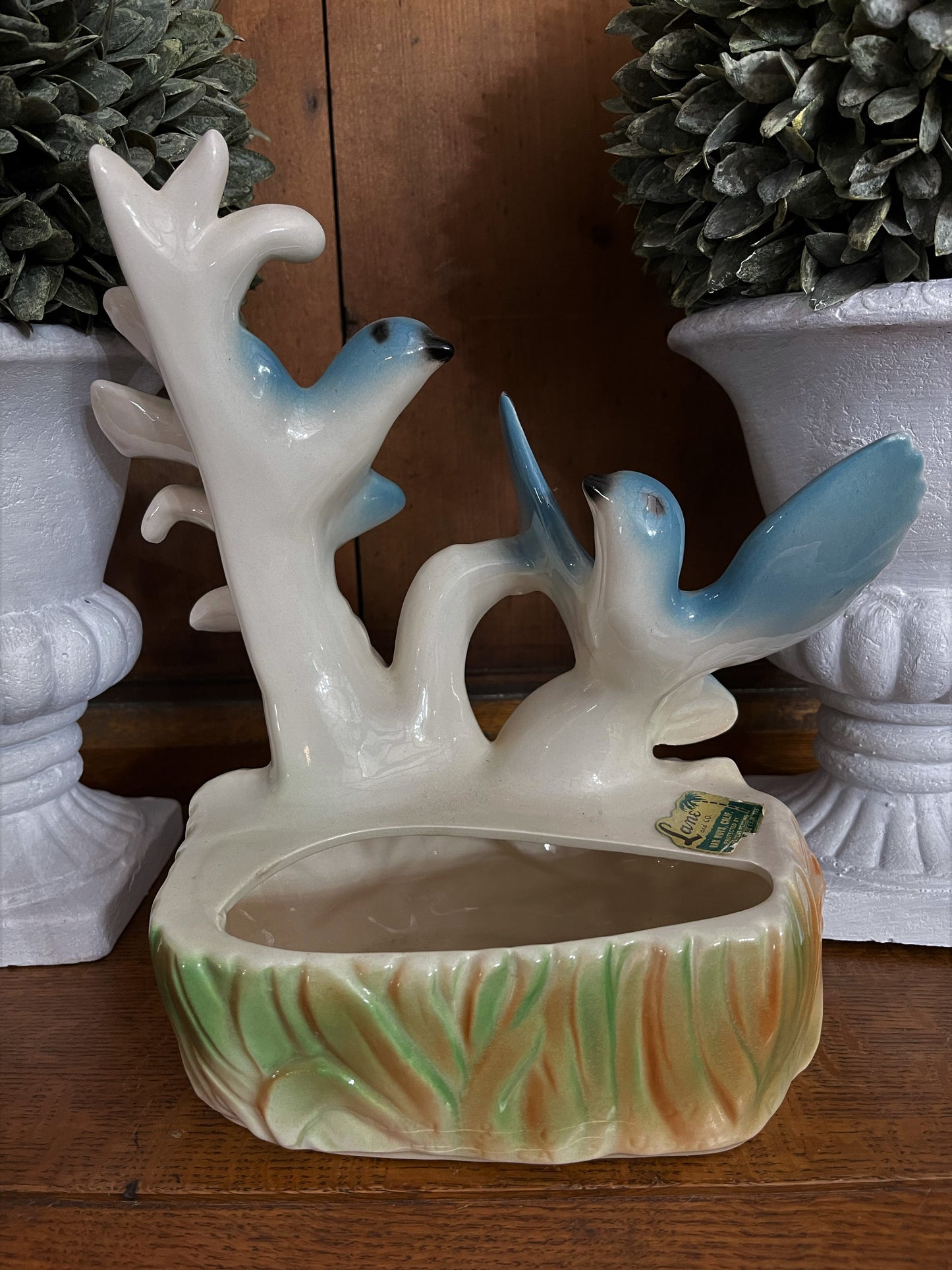 Vintage Lane Blue Bird Planter with Colorful Foliage, Vintgae Planter