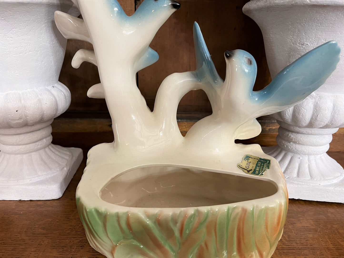 Vintage Lane Blue Bird Planter with Colorful Foliage, Vintgae Planter