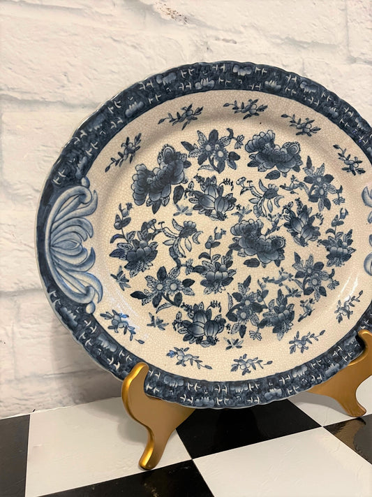 LARGE Vintage Bombay Co. Platter, Blue and White, Crackely Aged Finish