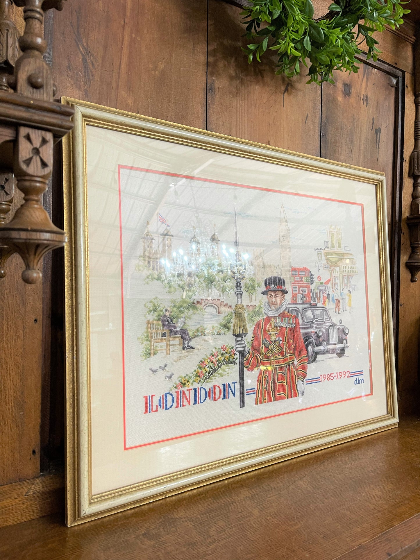 Vintage London Needlepoint Wall Hanging, Original Art, One of a Kind Piece