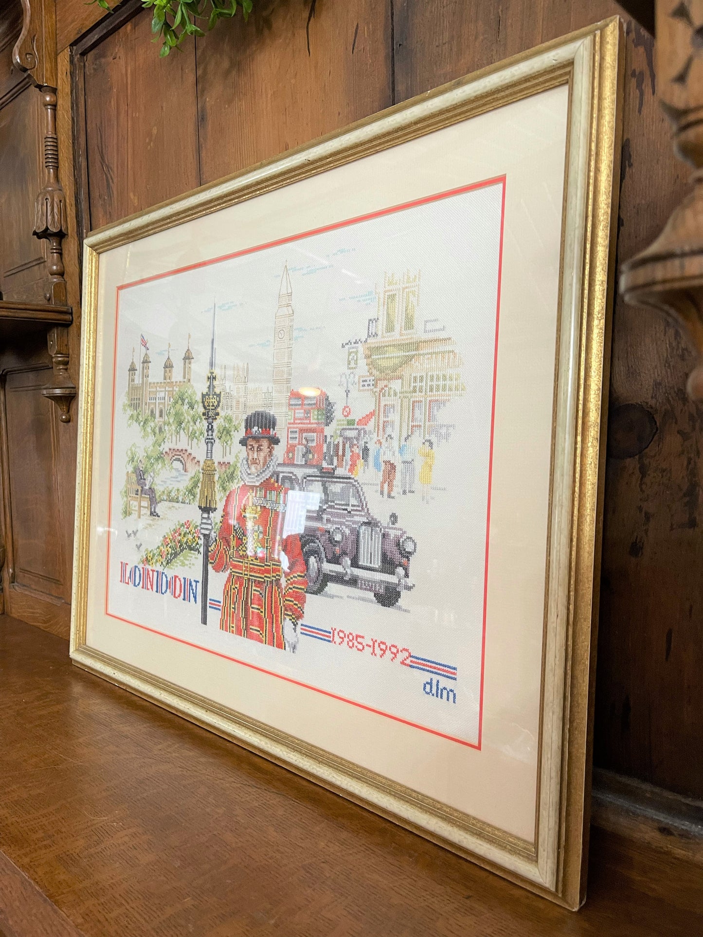 Vintage London Needlepoint Wall Hanging, Original Art, One of a Kind Piece