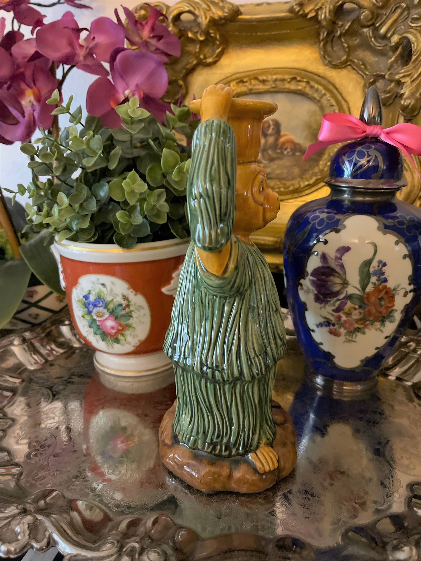 Majolica Style Monkey Candlestick, How Fun is He?