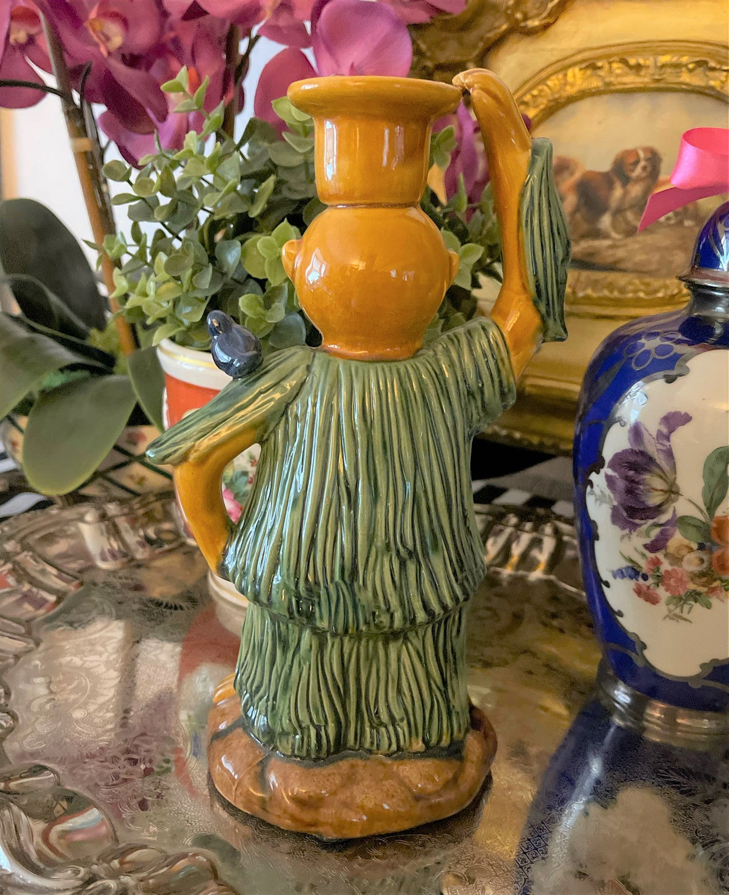Majolica Style Monkey Candlestick, How Fun is He?