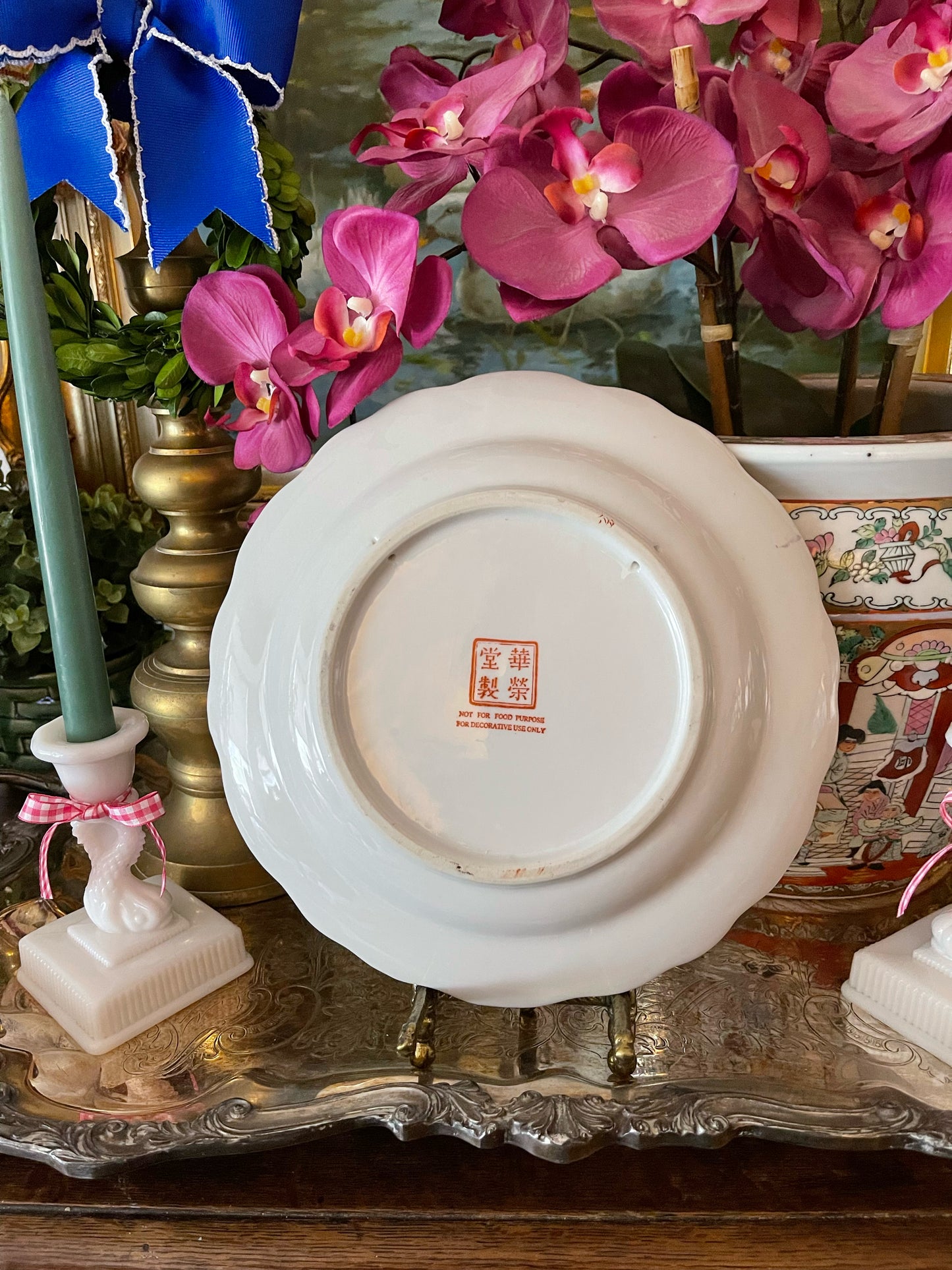 Man Seated Fishing, Vintage Hua Ping Tang Zhi Enameled Decorative Chinoiserie Plate