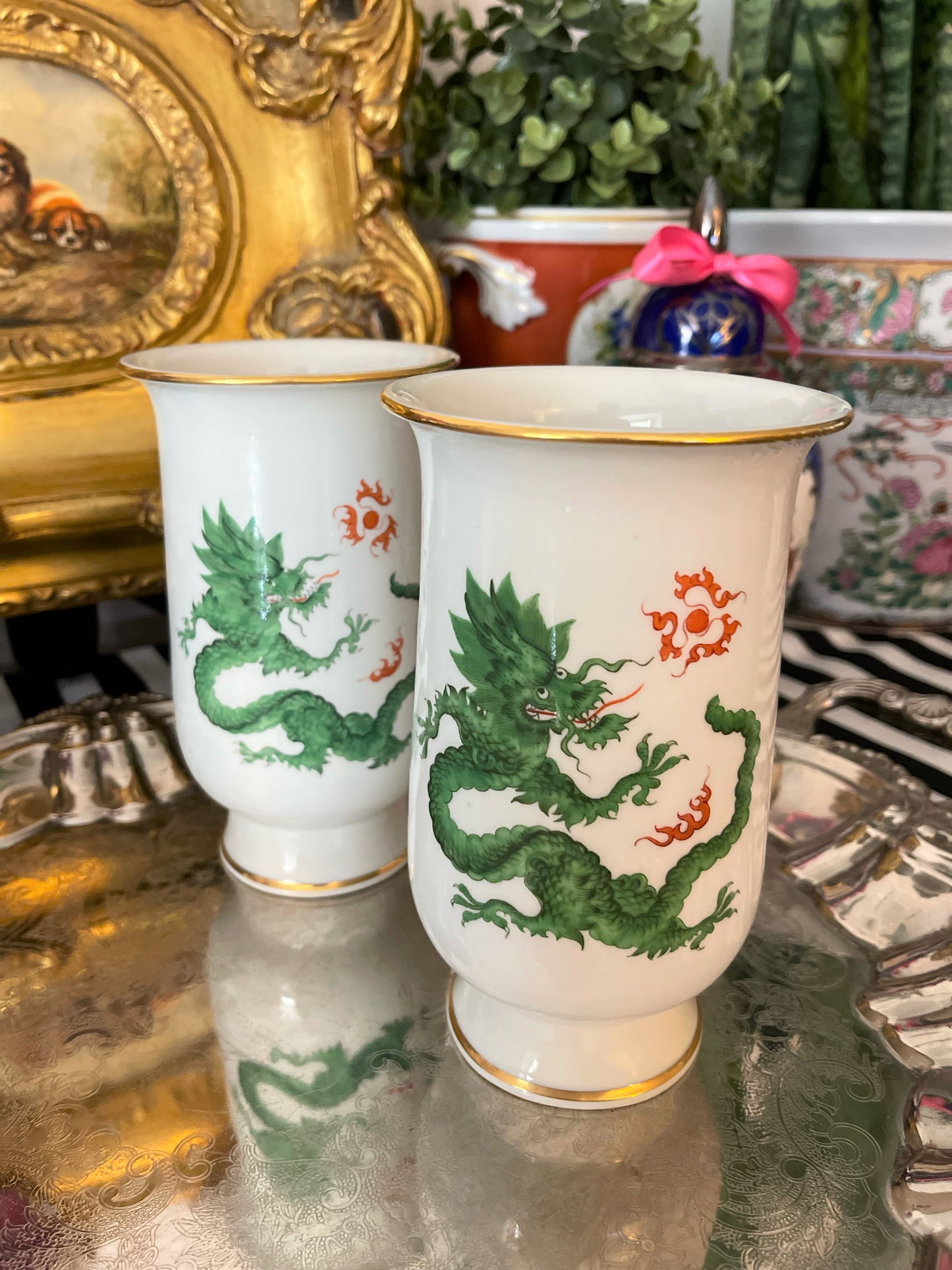 Vintage Meissen Green Ming Dragon Vase, Meissen Ming Dragon, Chinoiserie Meissen Decor