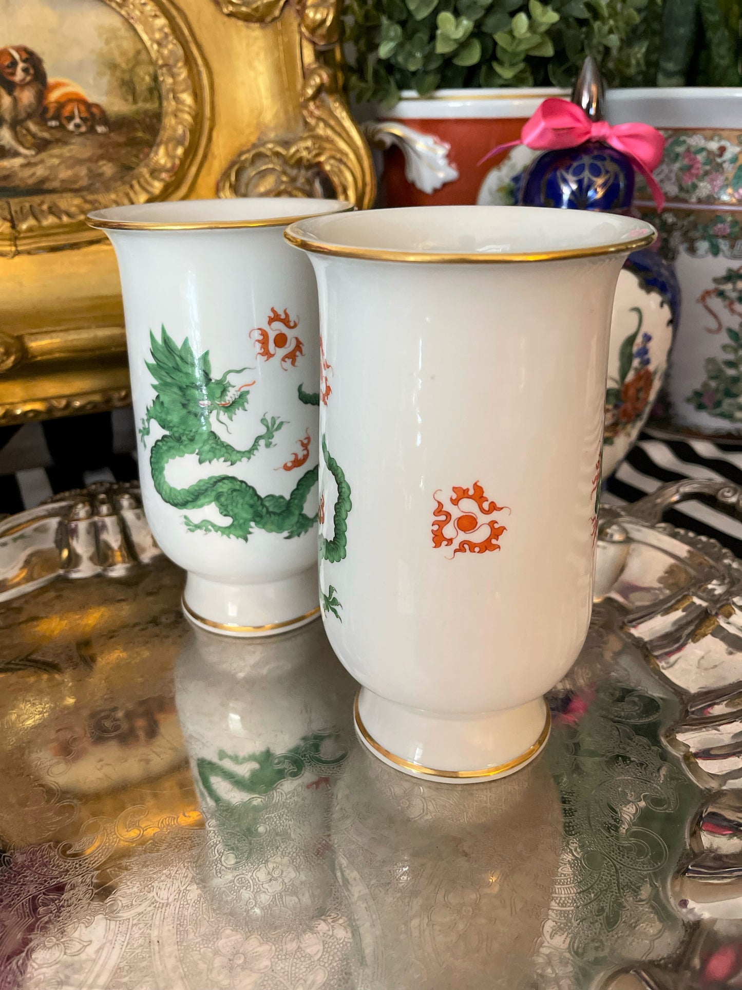 Vintage Meissen Green Ming Dragon Vase, Meissen Ming Dragon, Chinoiserie Meissen Decor