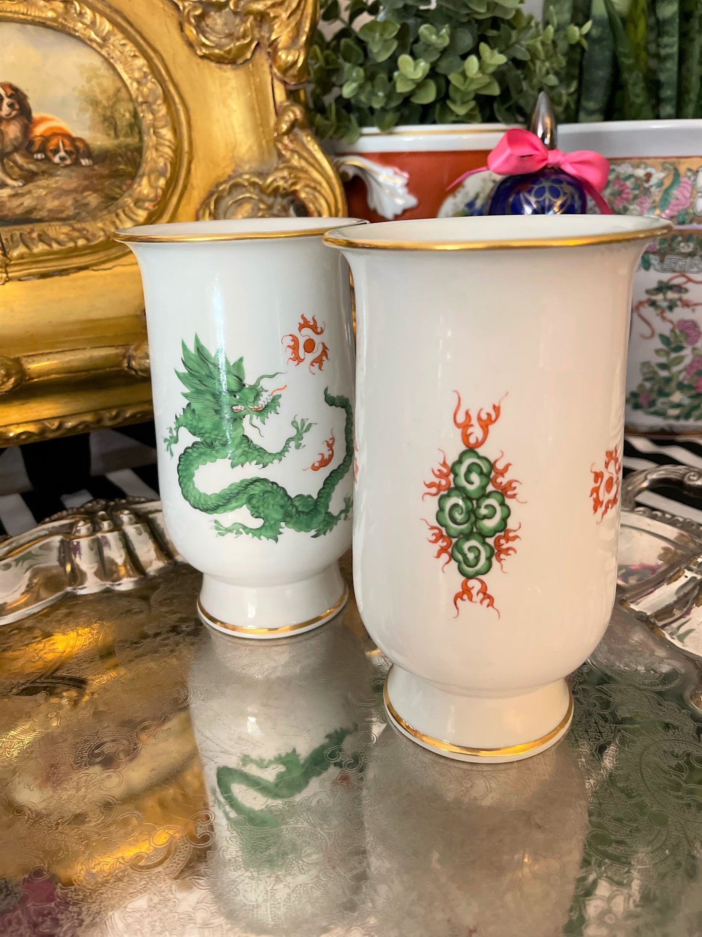 Vintage Meissen Green Ming Dragon Vase, Meissen Ming Dragon, Chinoiserie Meissen Decor
