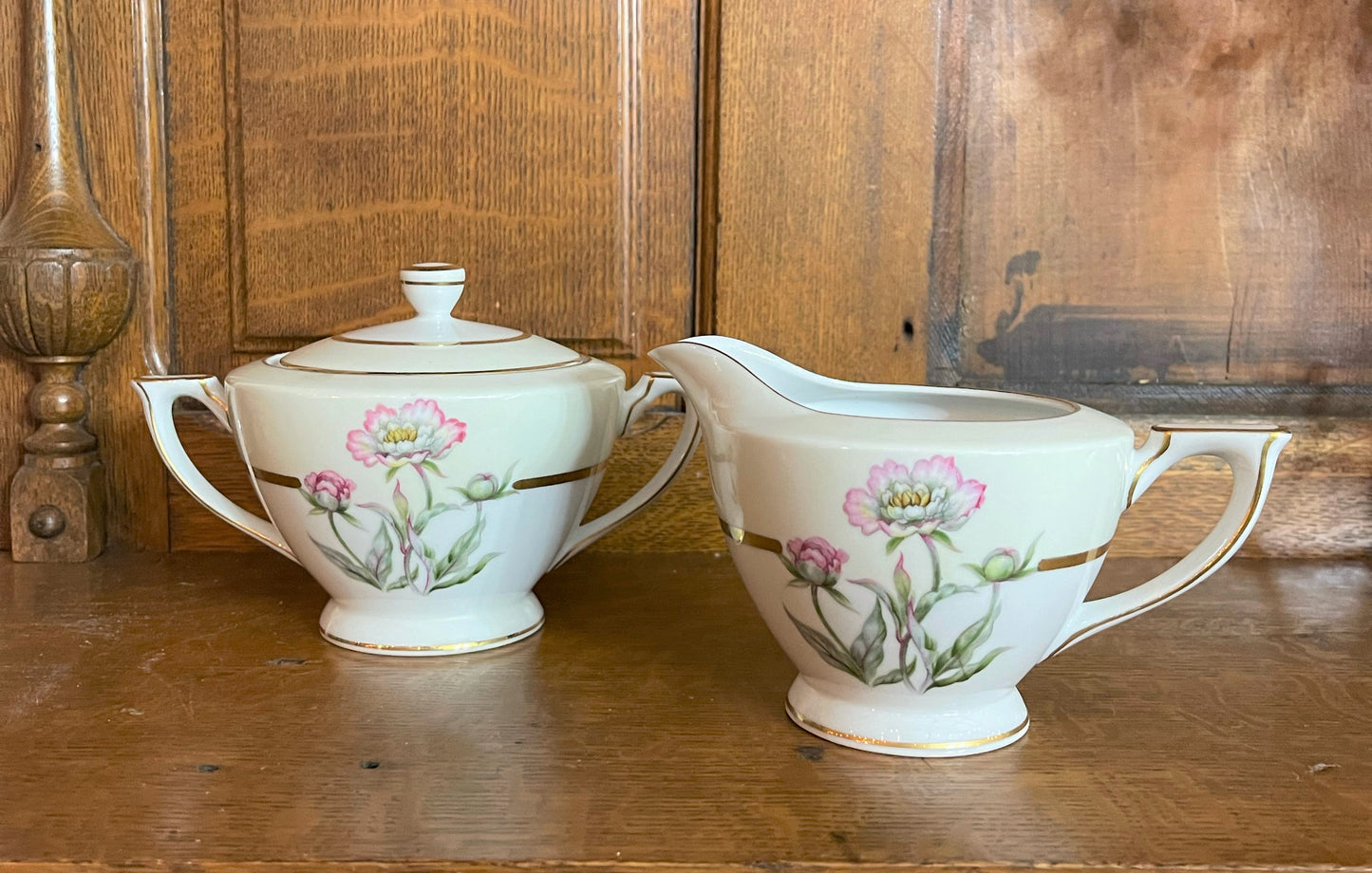 Mikado Harmony Creamer and Sugar Set, Excellent Vintage Condition, Pink and Green,
