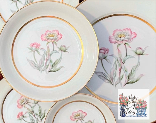Mikado Harmony Dinner Plates, Vintage, Made in Japan, Set of Nine, Pretty Plates