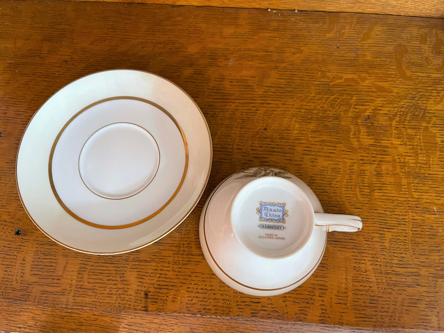 Mikado Harmony Tea/Coffee Cups and Saucers, Pink and Green Set, Made in Occupied Japan, Vintage, Eight Sets