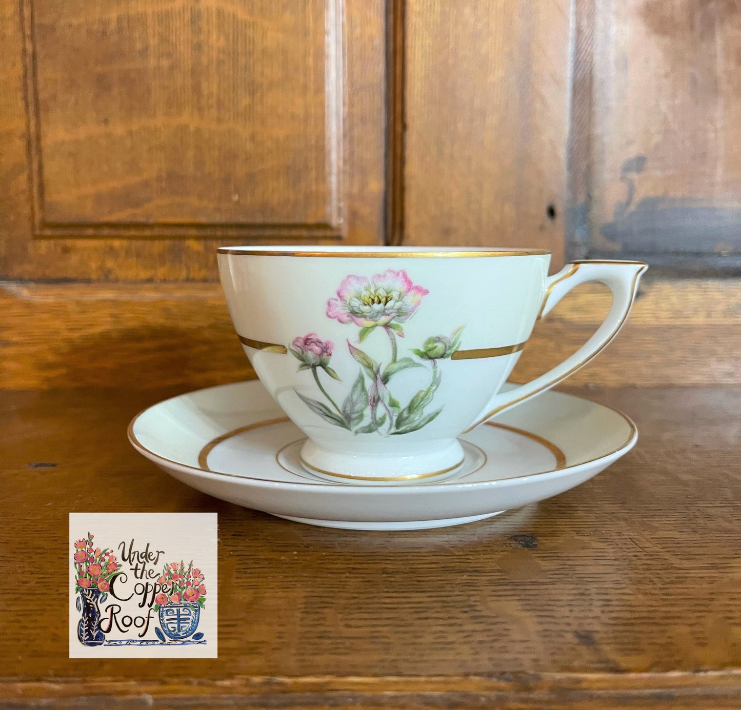 Mikado Harmony Tea/Coffee Cups and Saucers, Pink and Green Set, Made in Occupied Japan, Vintage, Eight Sets