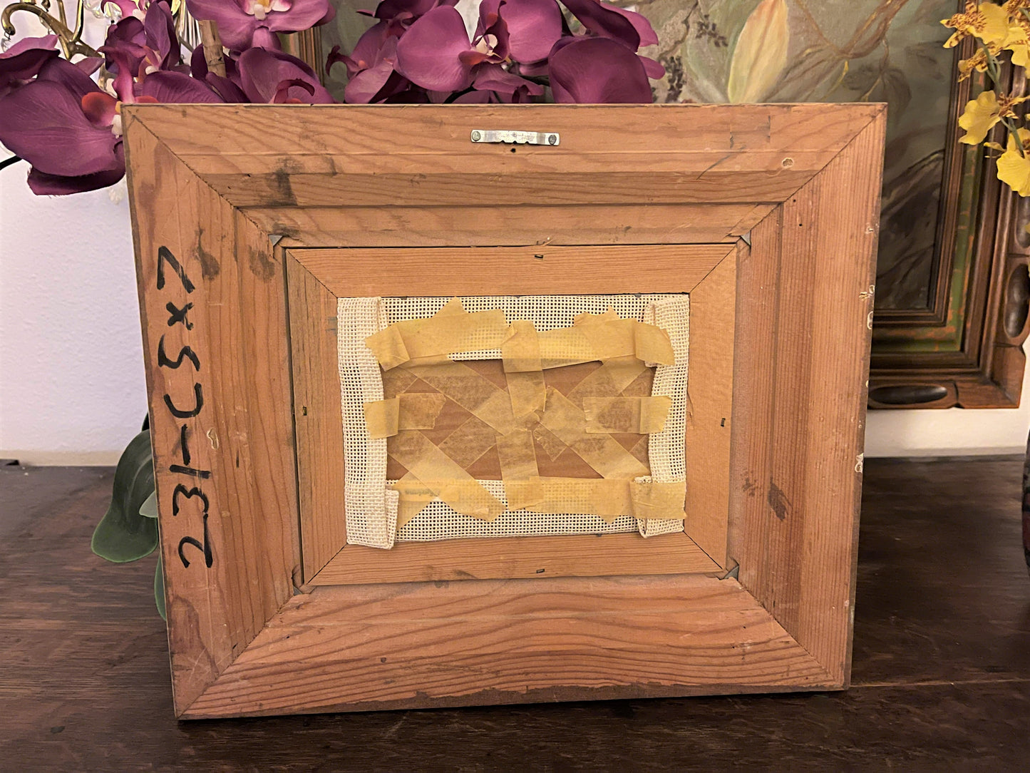 Colorful Vintage Pagoda Needlepoint in Solid Wood Frame