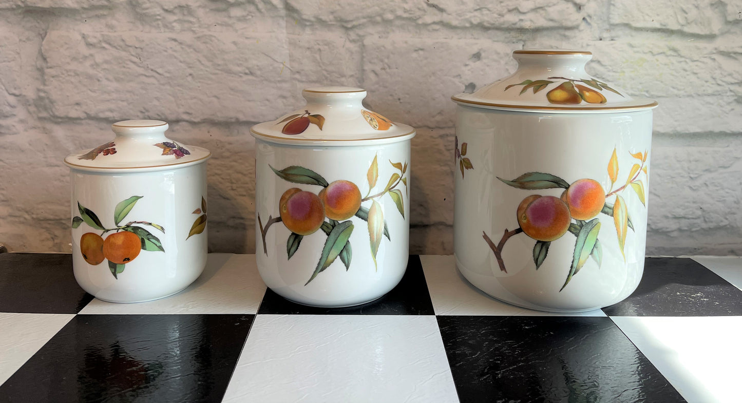 Set of Royal Worcester Canisters, Made in England, Vintage, Beautifully Hand-Painted
