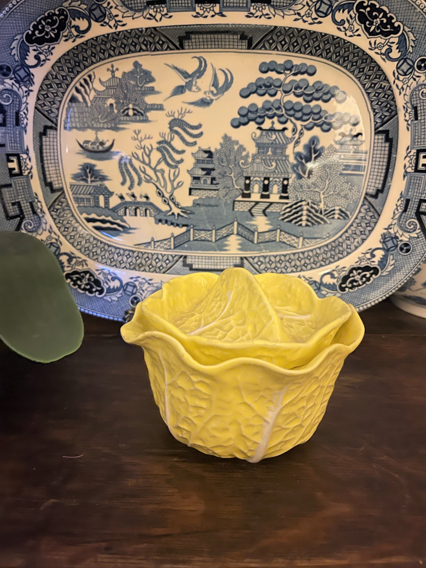 Secla Portuguese Cabbage Ware Small Lidded Dish, Vintage, Yellow