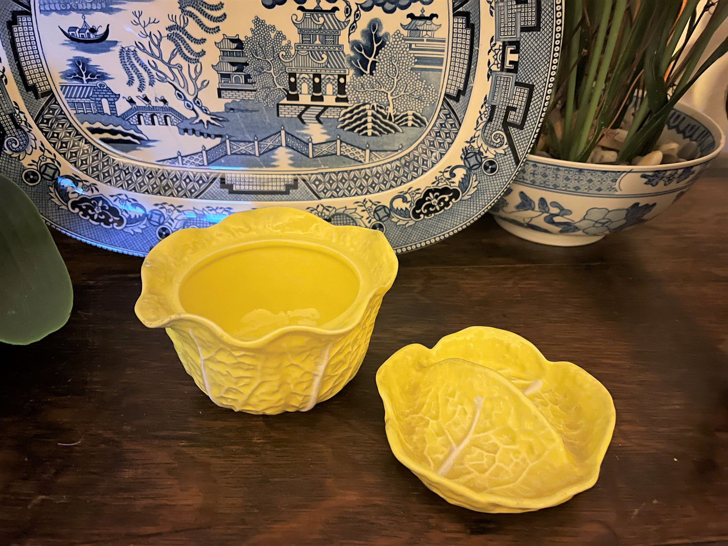 Secla Portuguese Cabbage Ware Small Lidded Dish, Vintage, Yellow