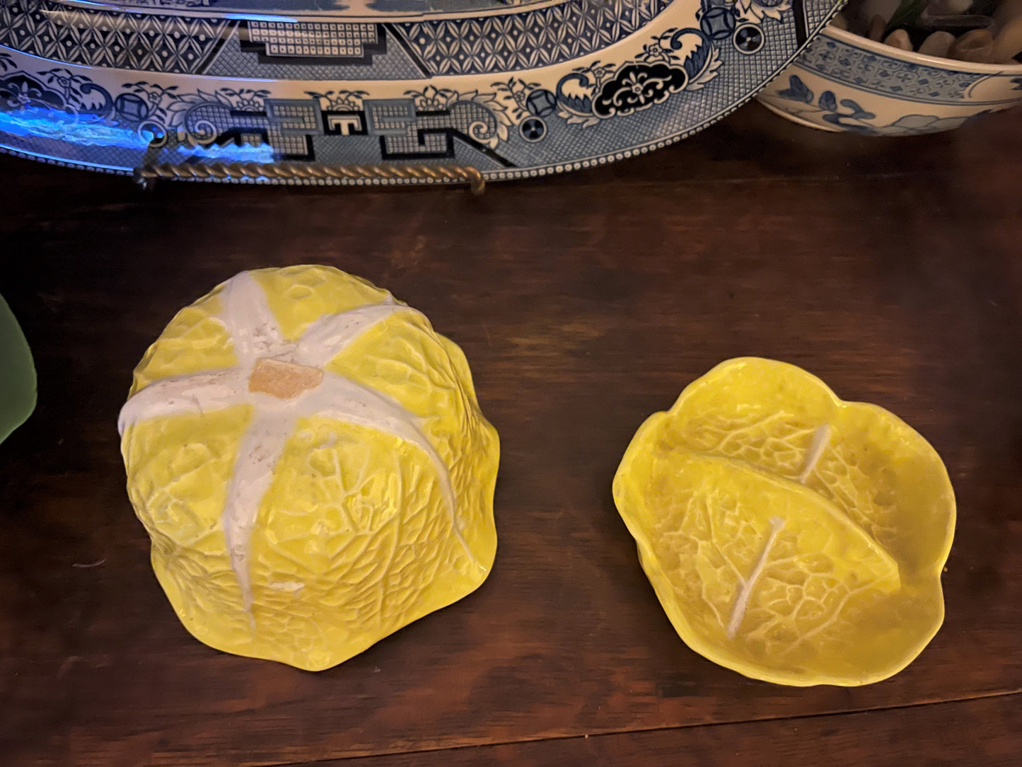 Secla Portuguese Cabbage Ware Small Lidded Dish, Vintage, Yellow