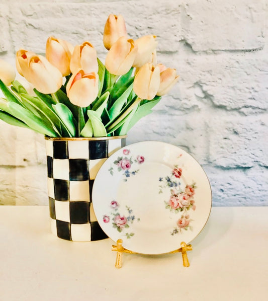 Vintage German Pink Roses Bread Plates, Set of Five,Pretty Place Settings